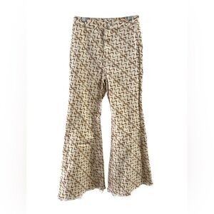 Free people wide leg flare high waisted brown and ivory pants